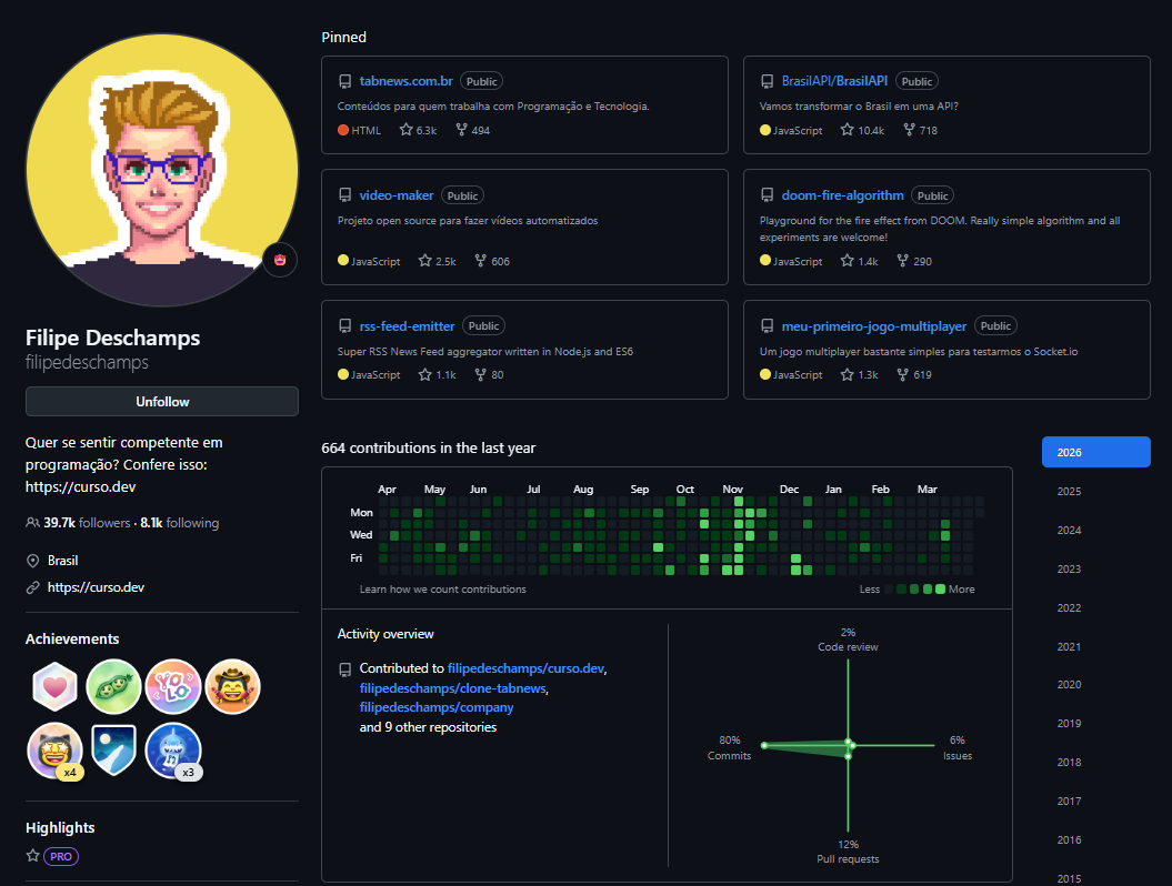 Perfil do Filipe no GitHub